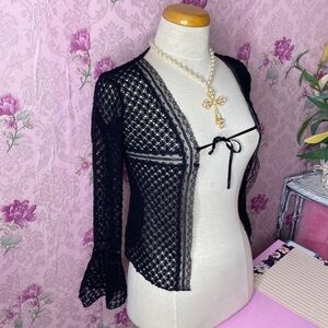 🌷Black Crochet Mesh Lace🌷 Flare Sleeve Cardigan